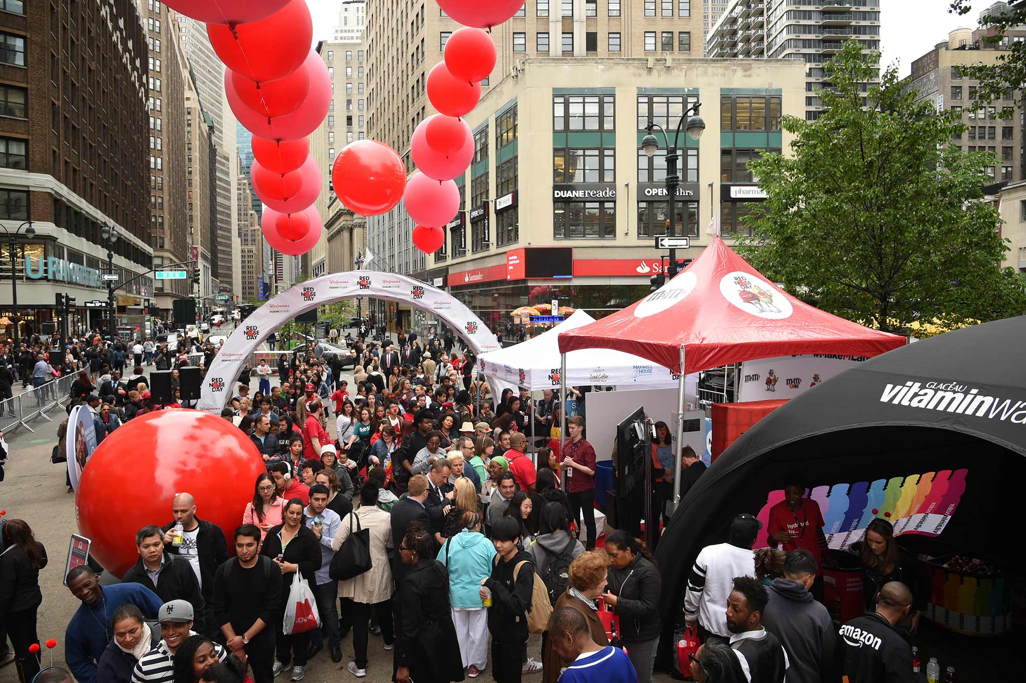 The scene was packed in New York City's Herald Square at the Red Nose Day Pre-Event Party.