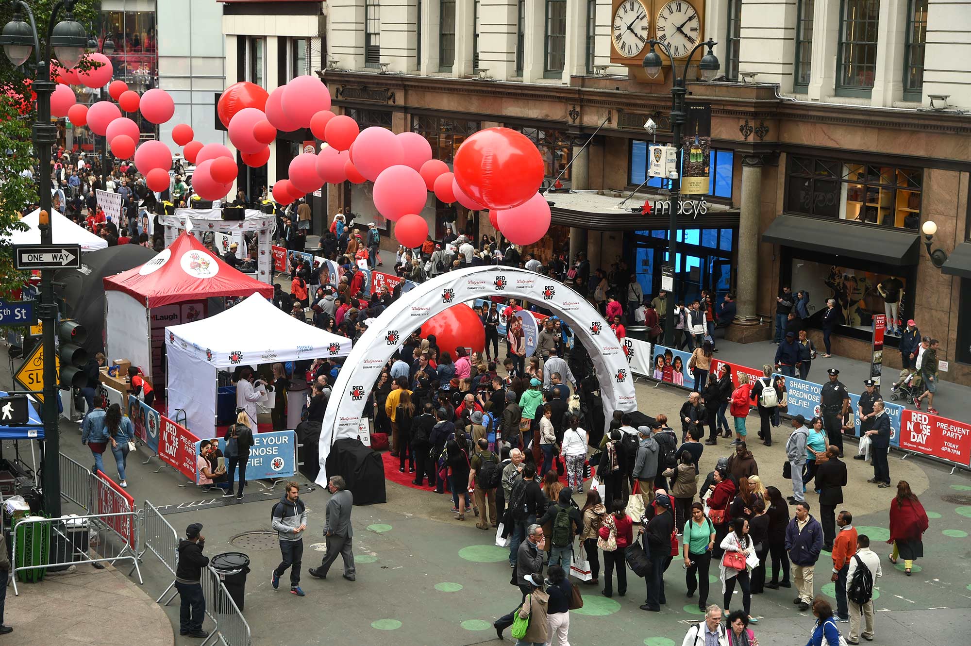 Guests wait in line to check out Duane Reade's Red Nose Day Pre-Event Party.