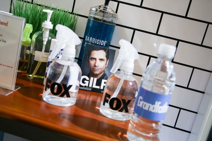 Even each barbers' tools were branded at the Grandfathered Pop-Up Barbershop, promoting FOX's new show.
