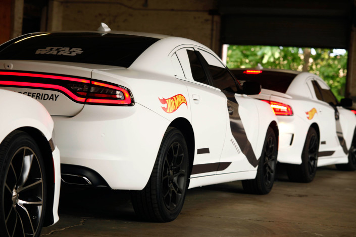 The Stormtrooper Dodge SRT's head off to New York City to pick up Uber passengers on Hot Wheels Force Friday.