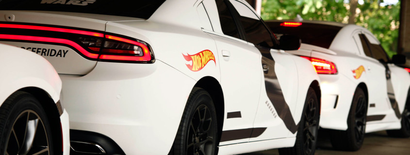 The Stormtrooper Dodge SRT's head off to New York City to pick up Uber passengers on Hot Wheels Force Friday.