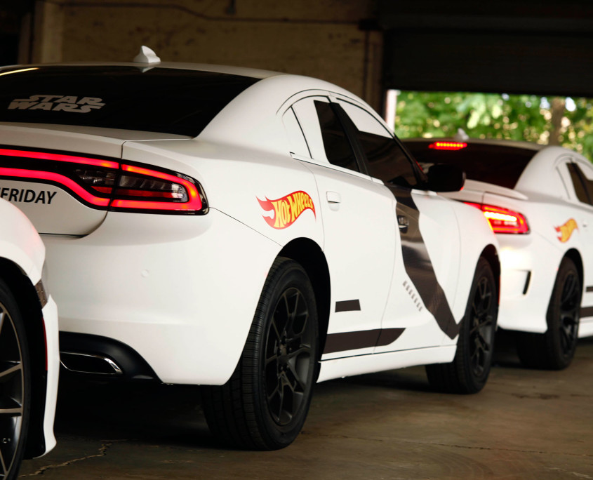 The Stormtrooper Dodge SRT's head off to New York City to pick up Uber passengers on Hot Wheels Force Friday.
