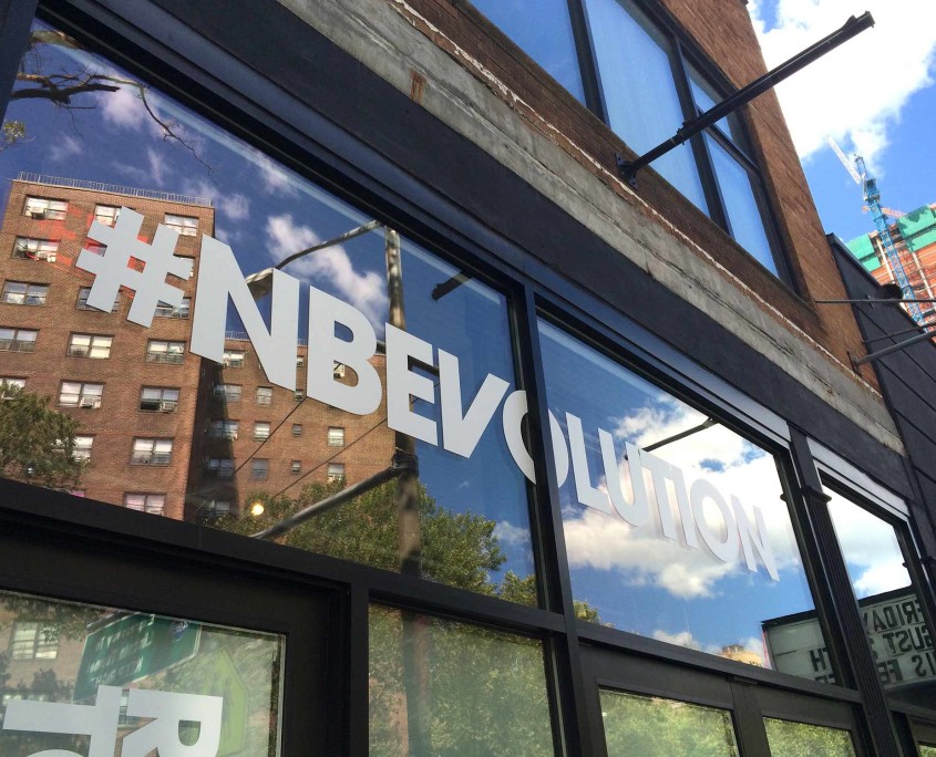 Guests were greeted with boldly branded windows at the New Balance #NBEvolution Press Event.