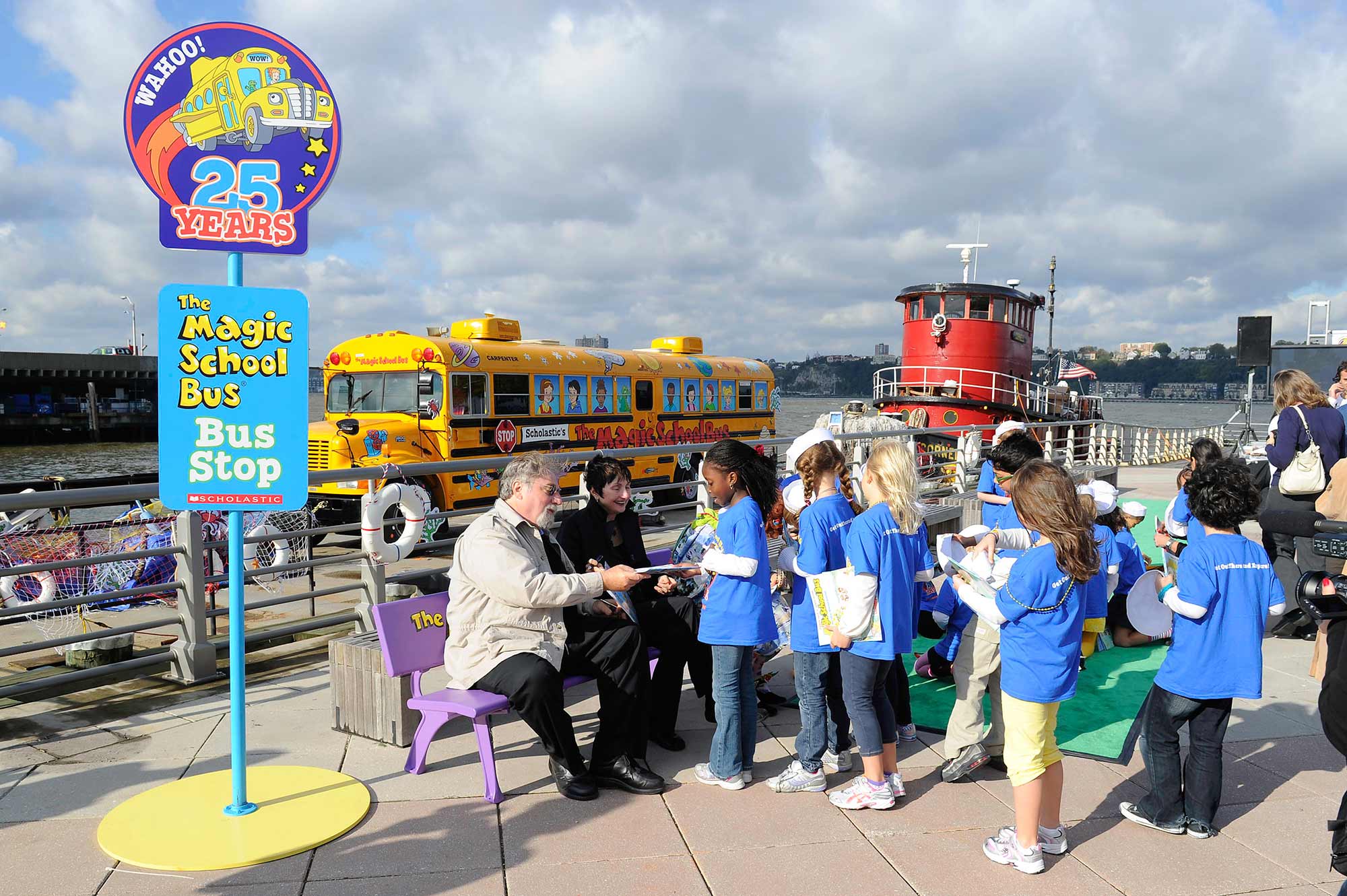 Students participate in a meet and greet with the author and illustrator of Scholastic's popular series, The Magic School Bus.