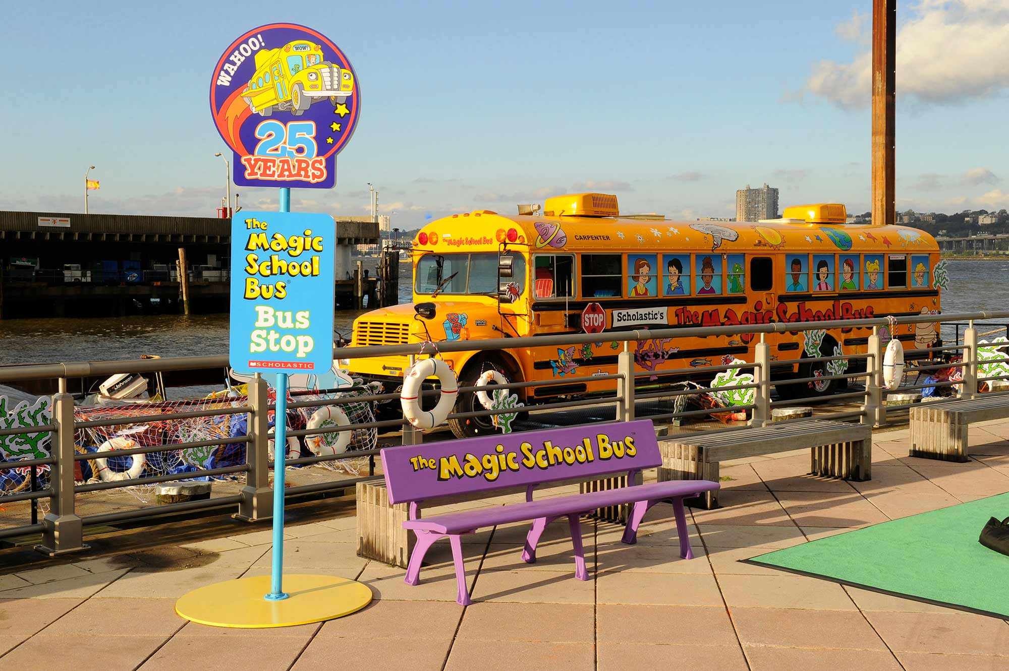 The Magic School docked into Pier 84, where a custom branded "bus stop" waited for students to arrive.