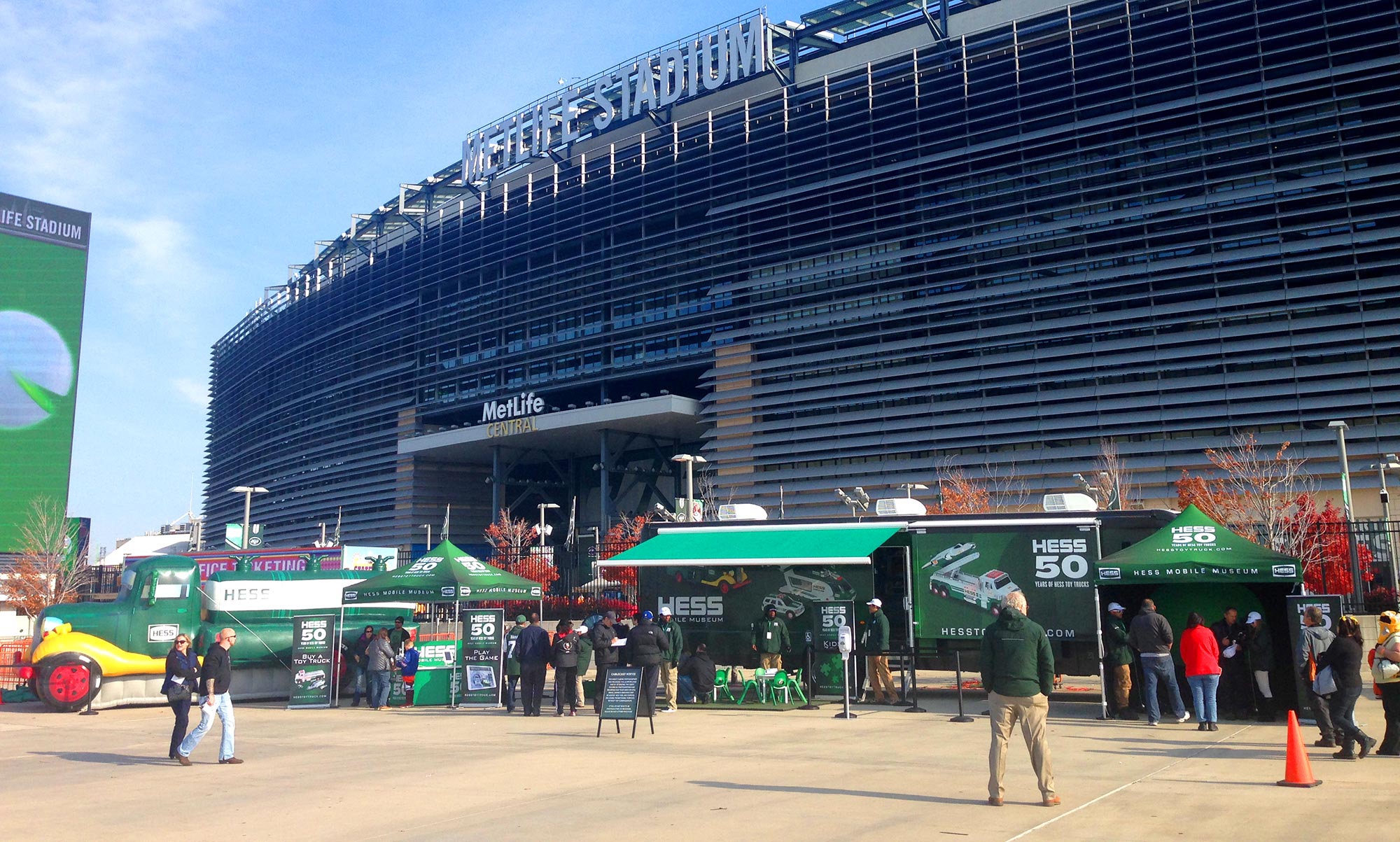 The mobile museum was far more than just an RV, with several external pieces set up at each stop. Pictured here at MetLife Stadium.