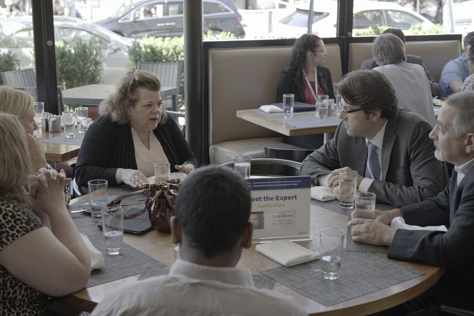 Lora Cecere engages with the other attendees at her table during the Meet the Experts lunch at TraceLink's NEXUS '15.